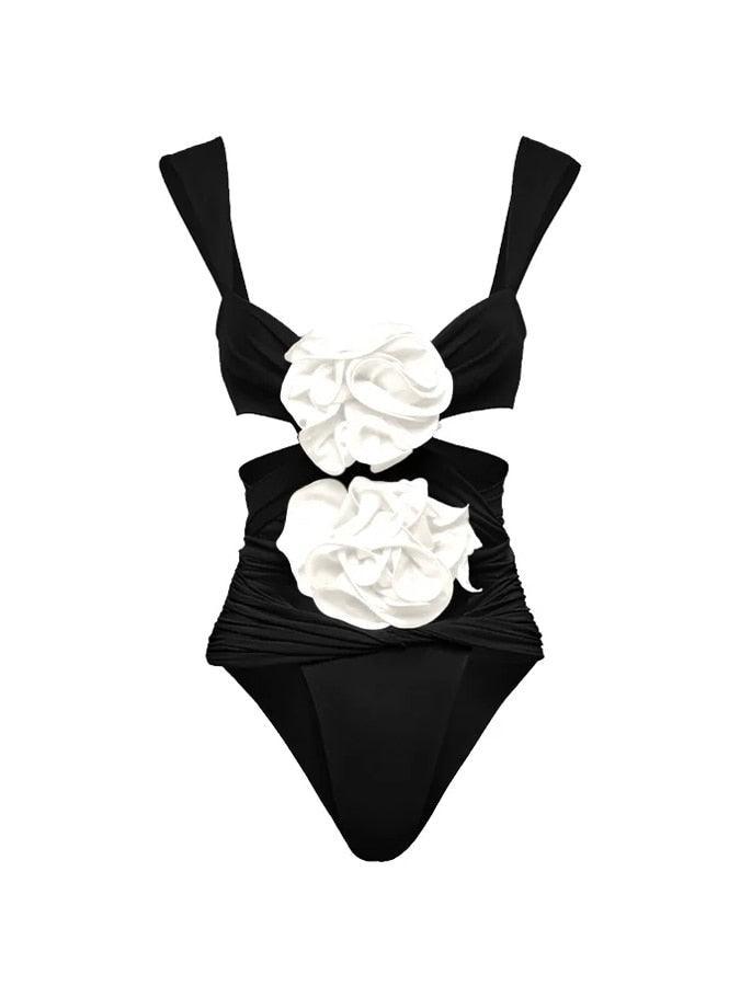 3D Flower Cutout Swimwear - Black and White from The House of CO-KY - Swimwear