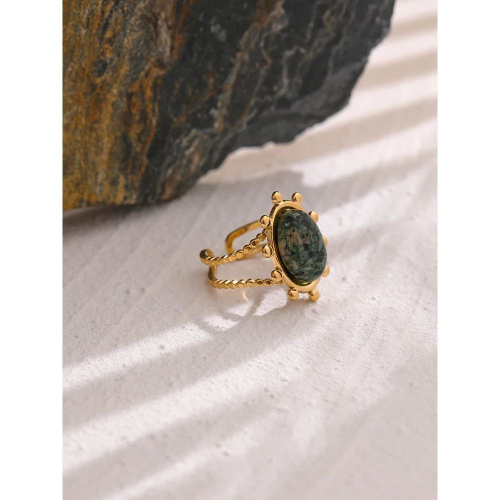 Green African Turquoise Stone Ring — rings in turquoise — close-up detail