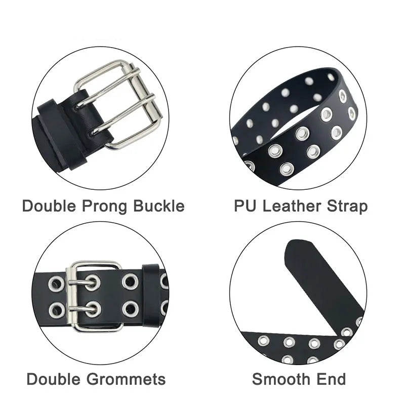 Black grunge belt with labeled features and construction details