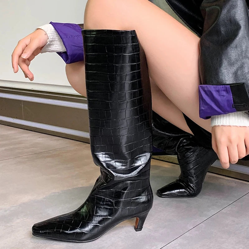 Stone Grain Knee High Boots