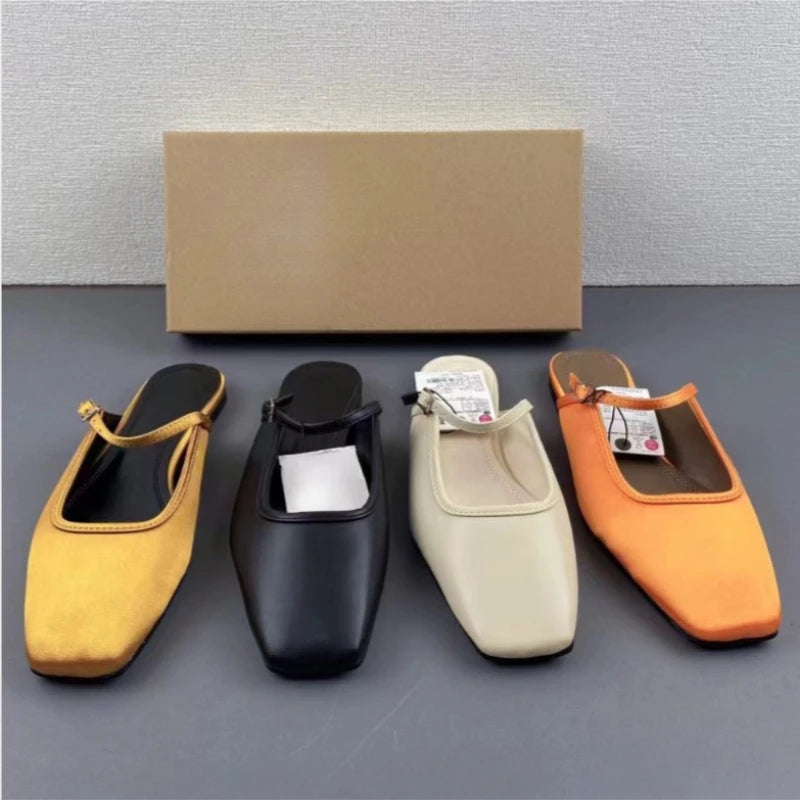 Square Toe Satin Mules