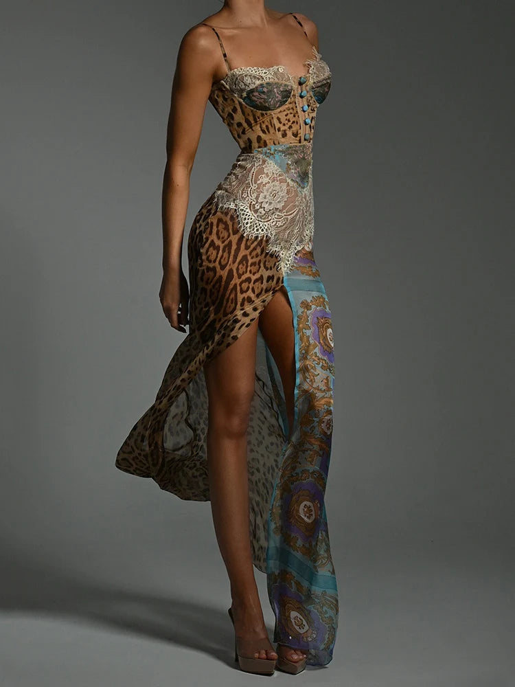 Leopard Lace Split Dress