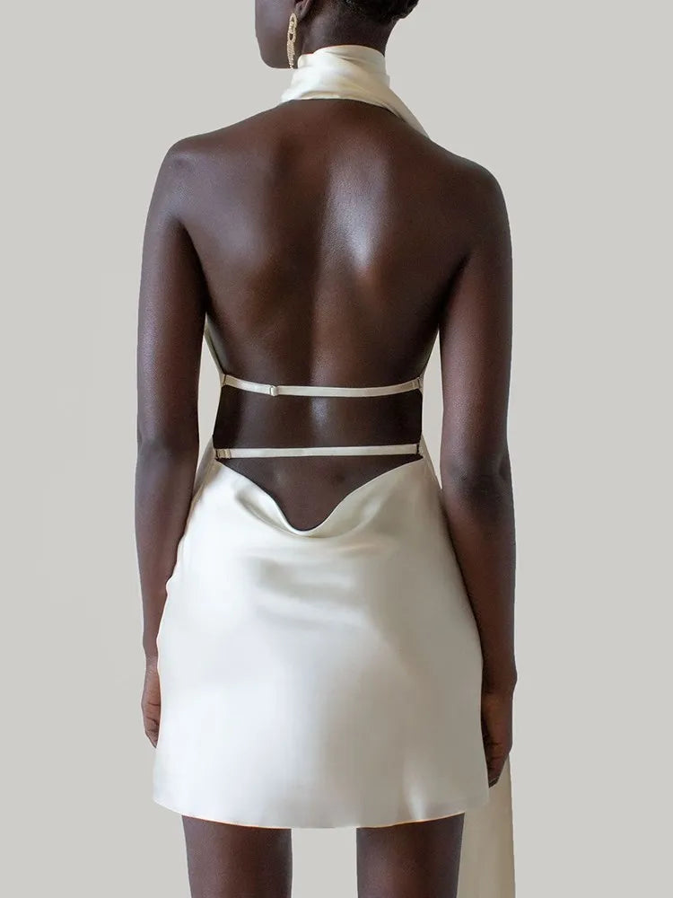 Tatiana Backless Satin Mini Dress