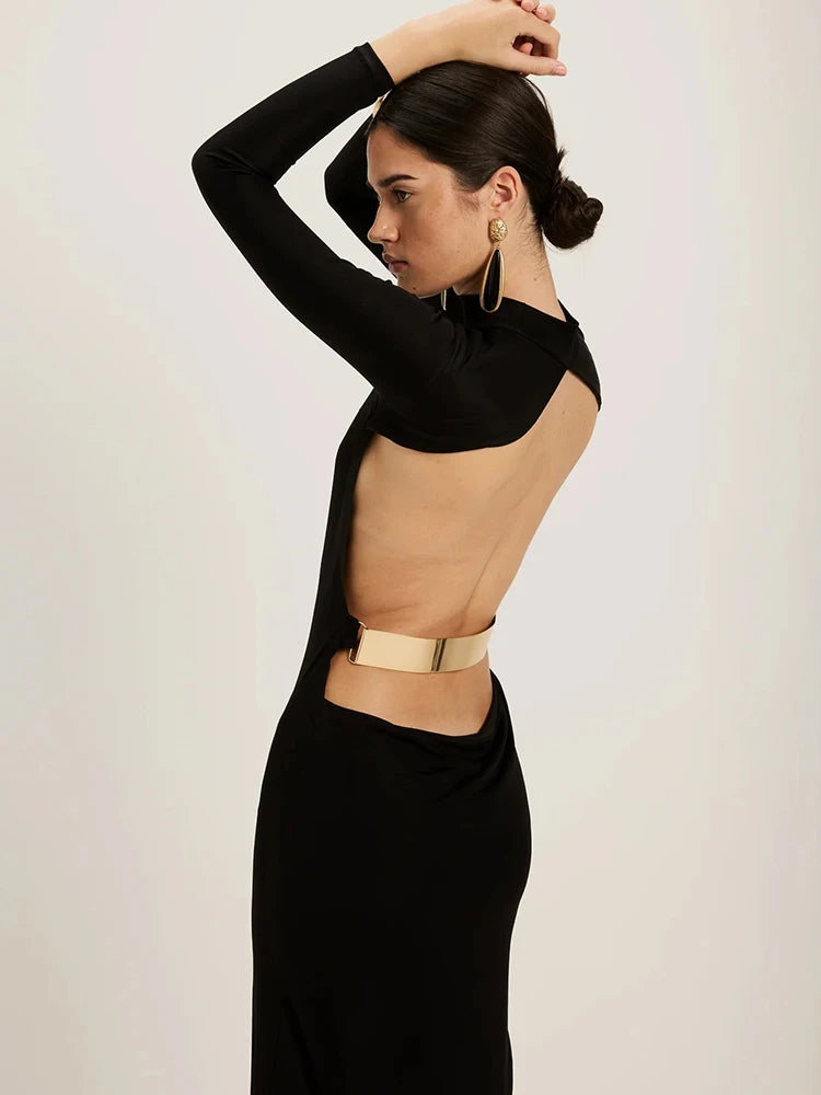 Loretta rückenfreies Langarmkleid