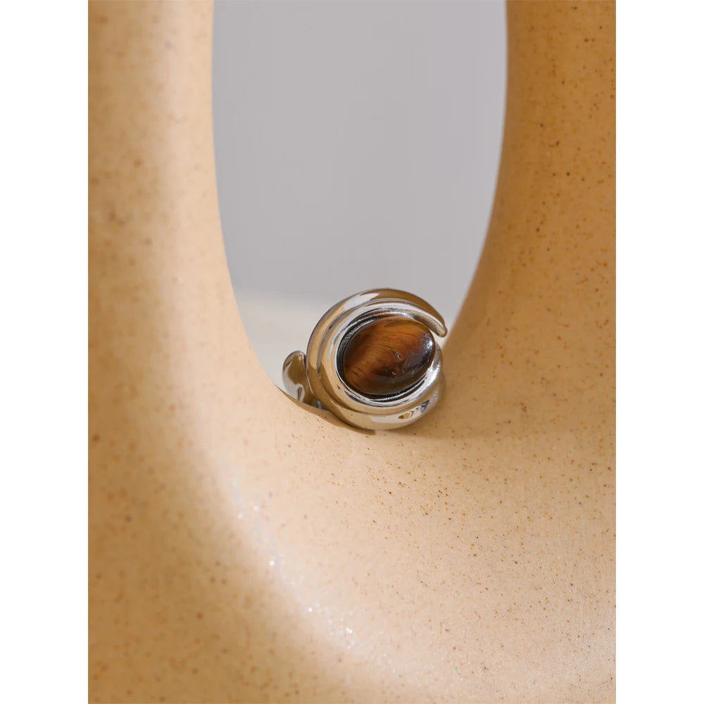 Natural Tiger Stone Ring — rings in gold — close-up detail