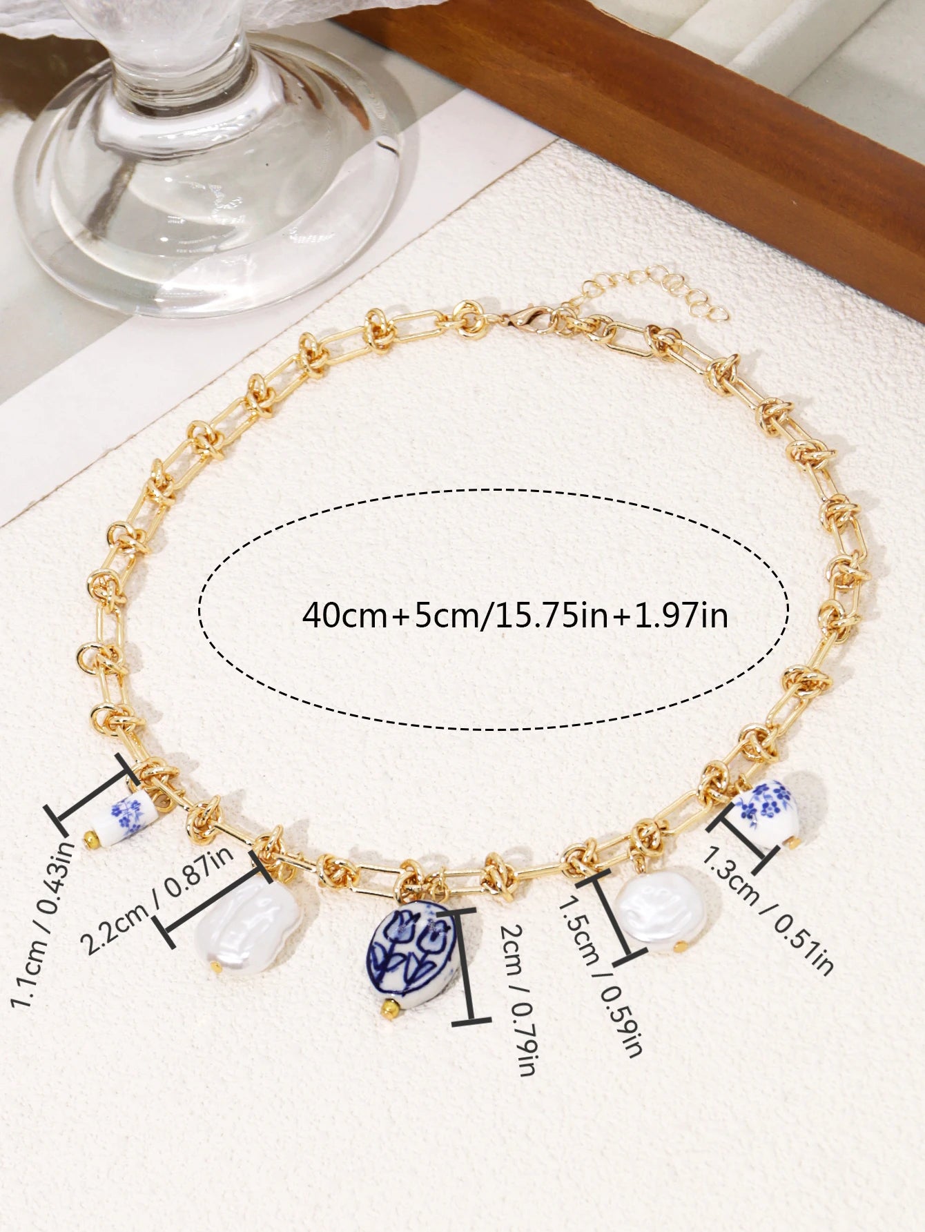 Charm Perlen Porzellan Halskette