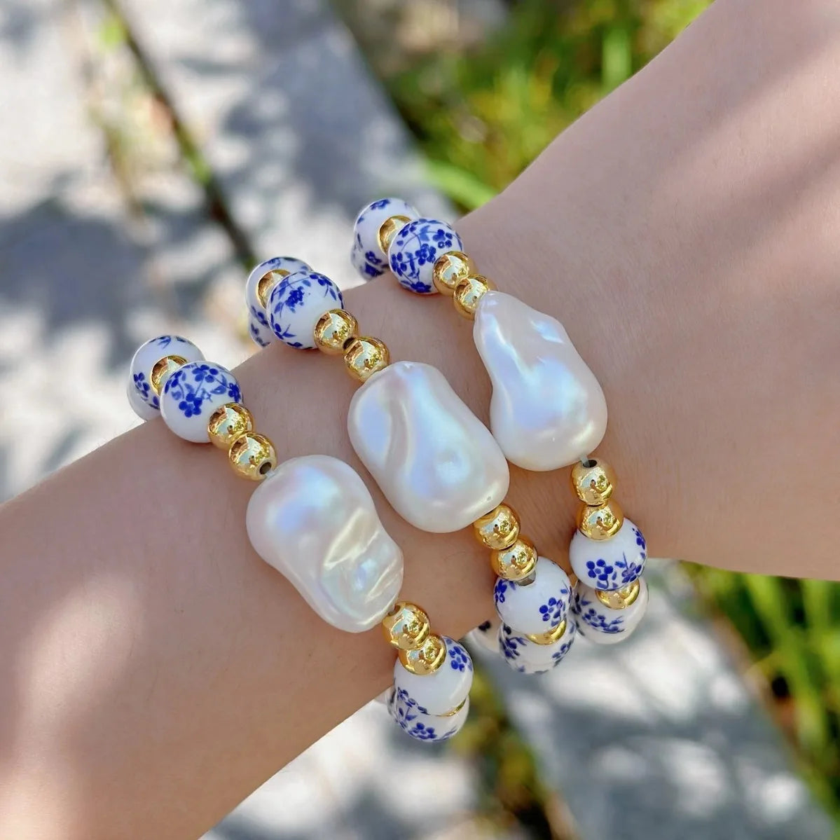 Pulsera de perlas de porcelana con cuentas