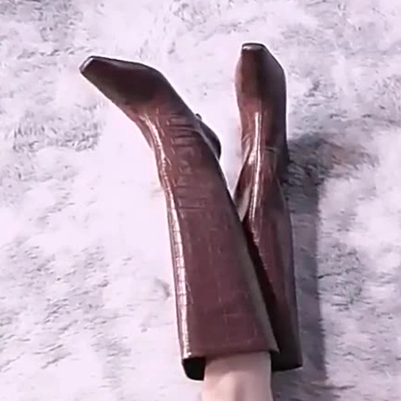 Stone Grain Knee High Boots