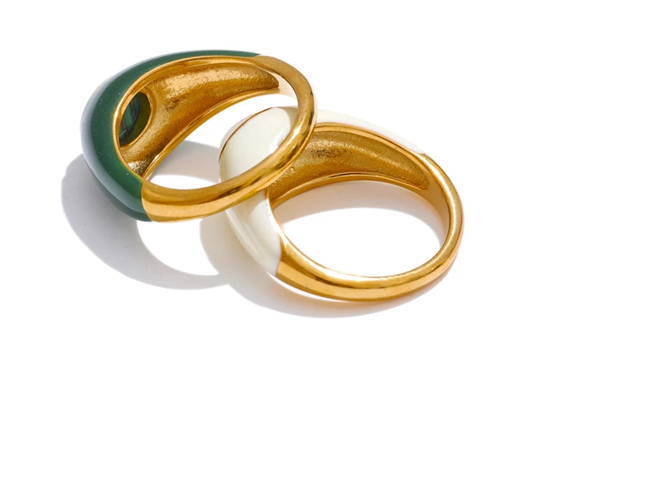 Enamel Natural Malachite Shell Ring — rings in white — additional view