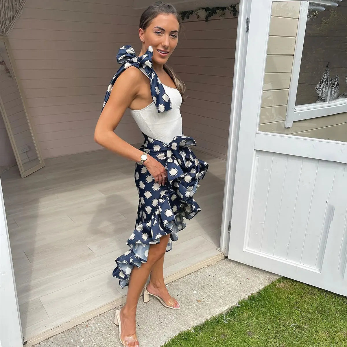 Polka Dot Swimsuit & Wrap Skirt Set