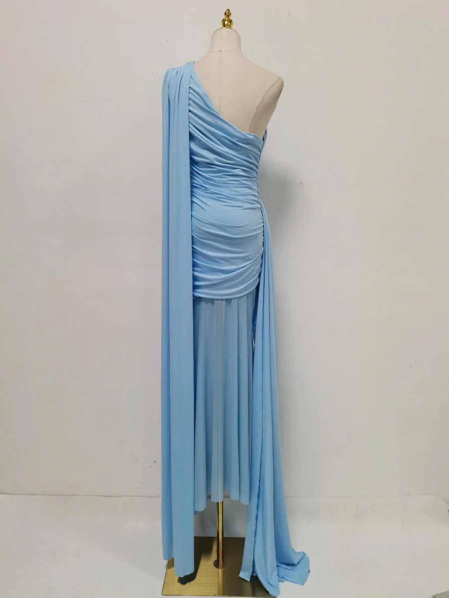 Amy One Shoulder Sheer Cape Dress
