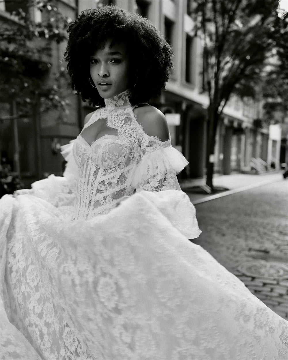 Seraphine Puff-Sleeve Lace A-Line Bridal Gown