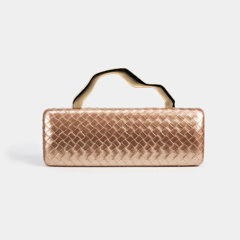 Gold Handle Long Clutch Bag — handbags in champagne — additional view