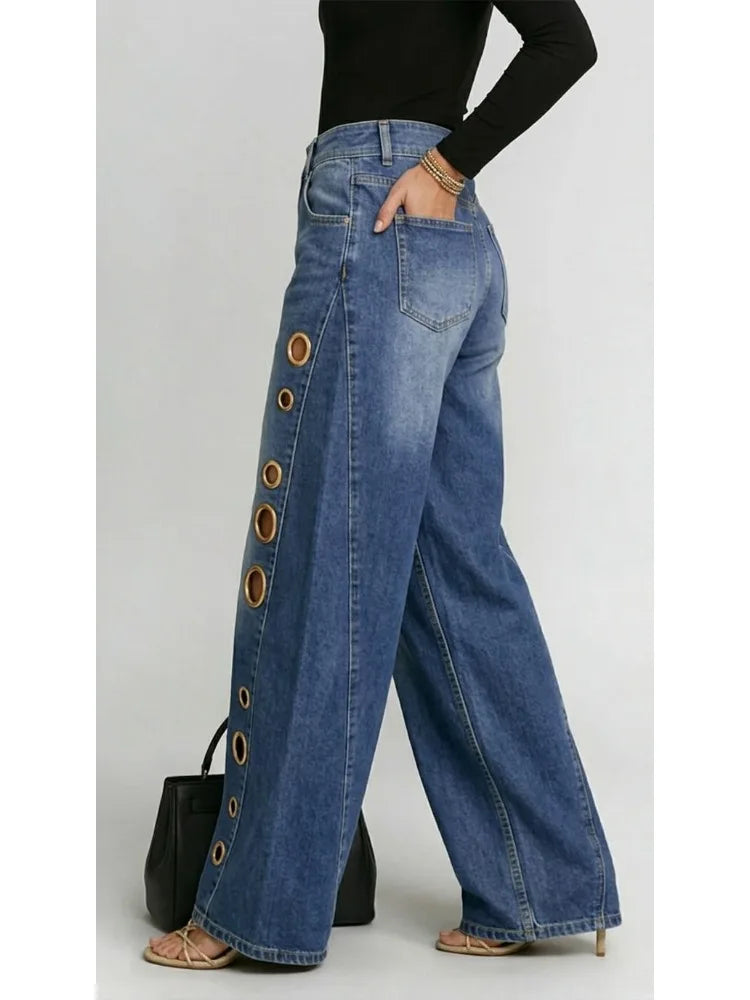 Buttoned Hollow Loose Jean