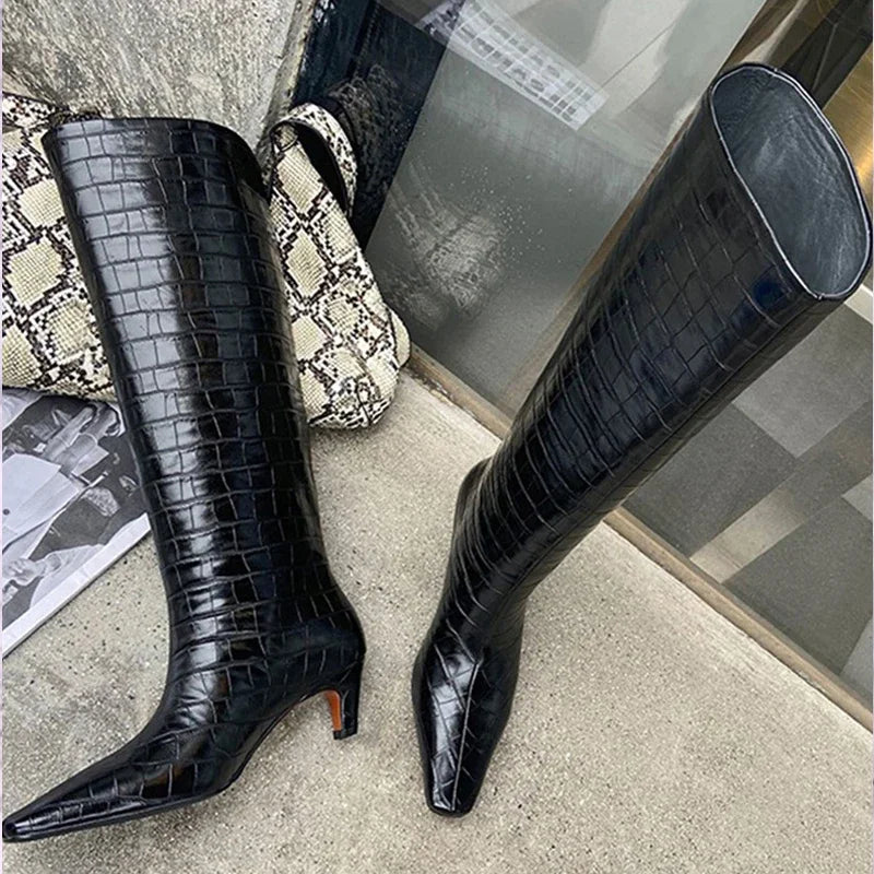 Stone Grain Knee High Boots