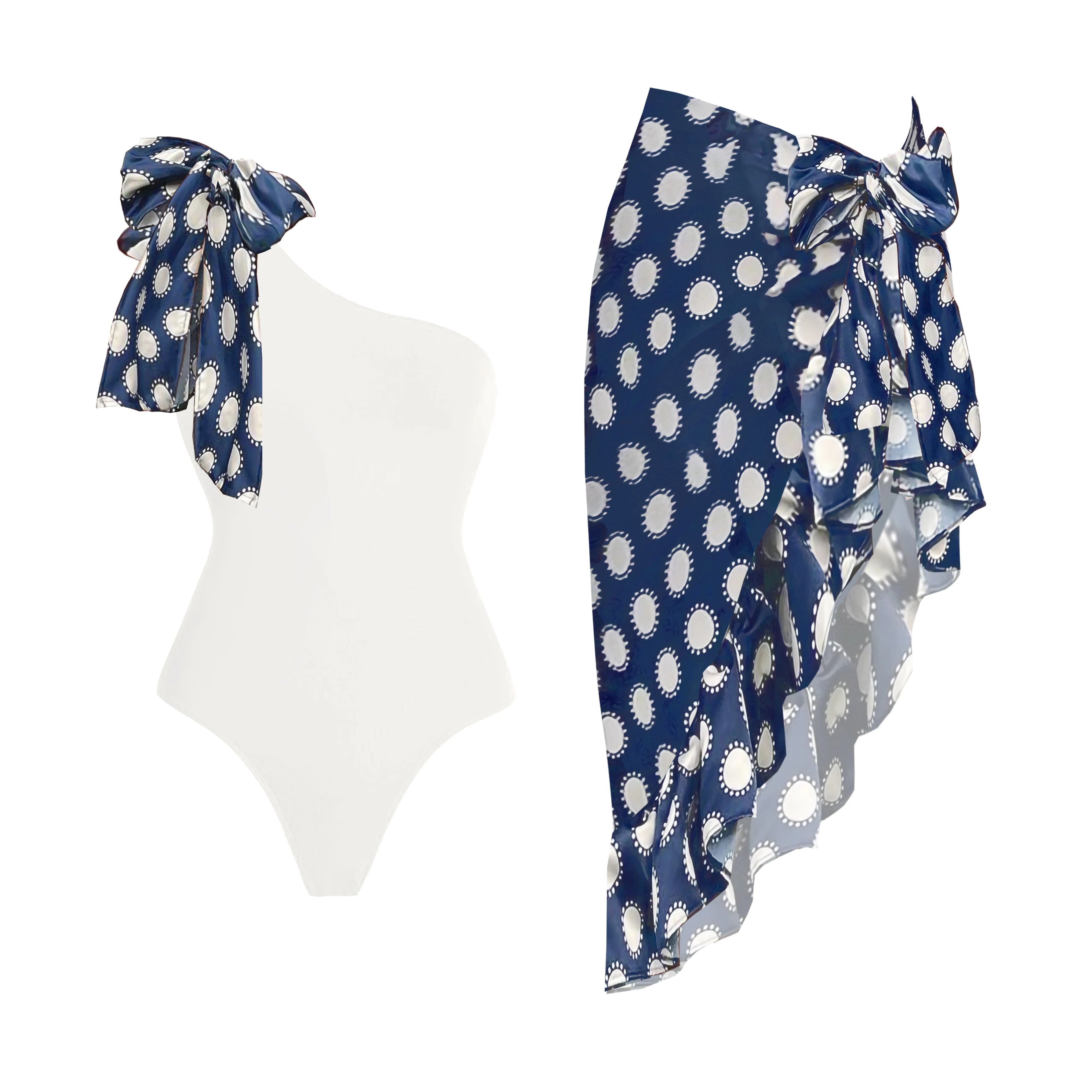 Polka Dot Swimsuit & Wrap Skirt Set