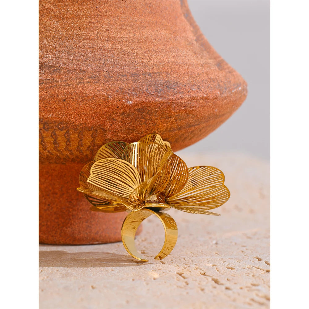 Flower Adjustable Ring 18K Plated — rings in gold — additional view