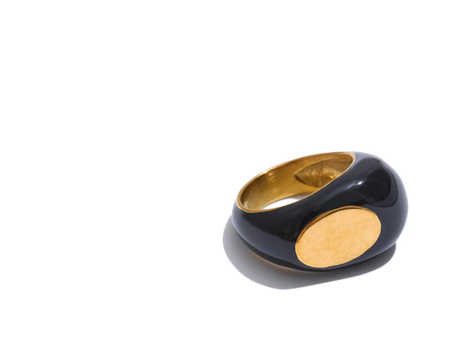 Enamel Geometric Minimalist Ring — rings in black — additional view