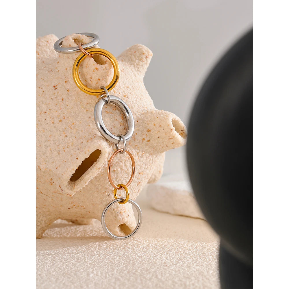 Tricolor 5 Links Stacked Rings 18K Plated