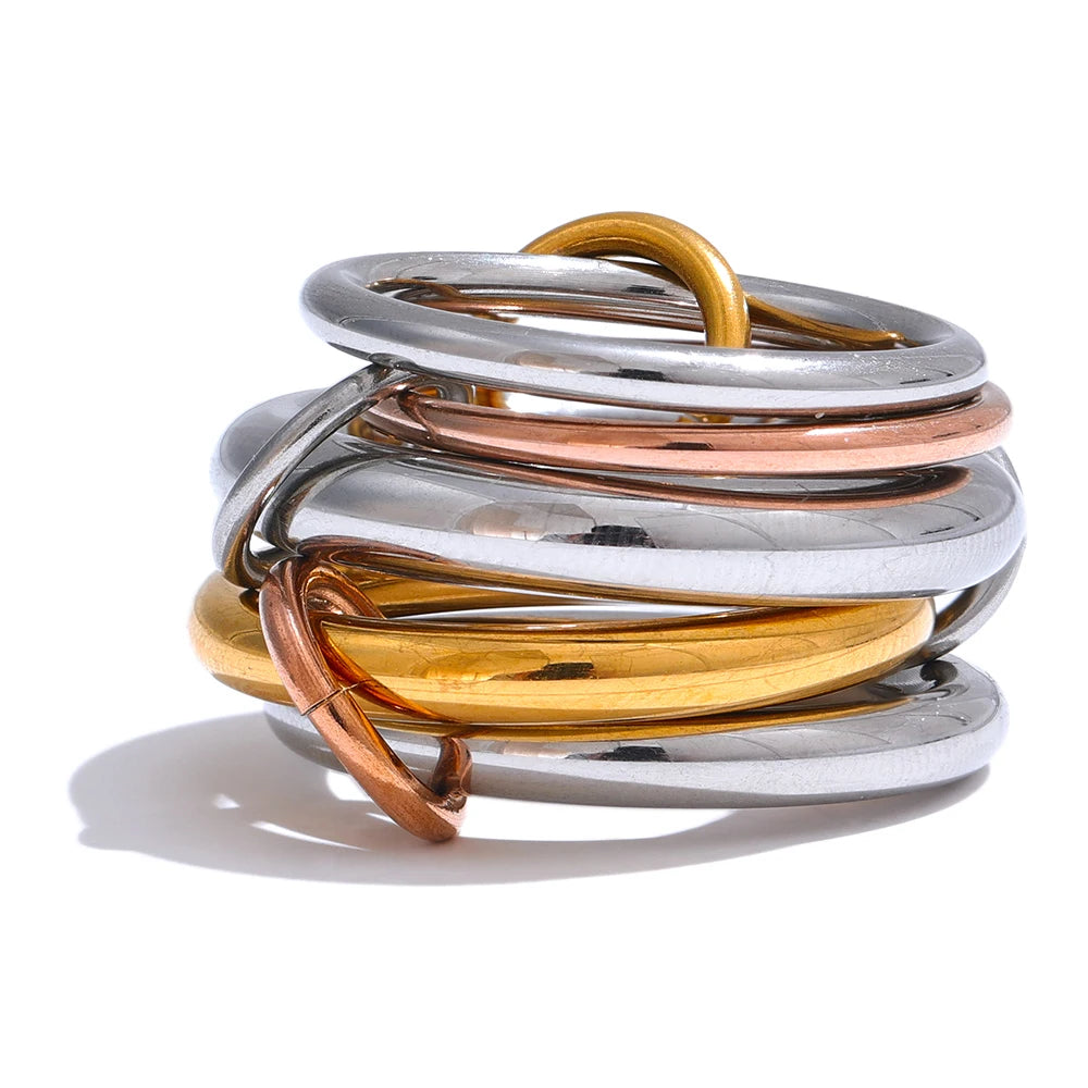 Tricolor 5 Links Stacked Rings 18K Plated