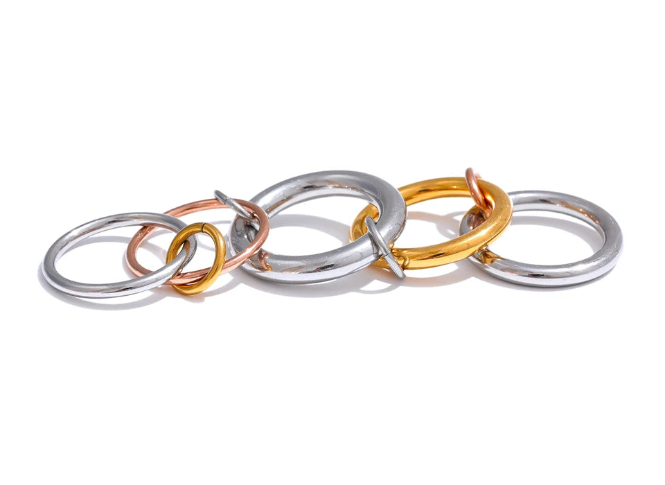 Tricolor 5 Links Stacked Rings 18K Plated
