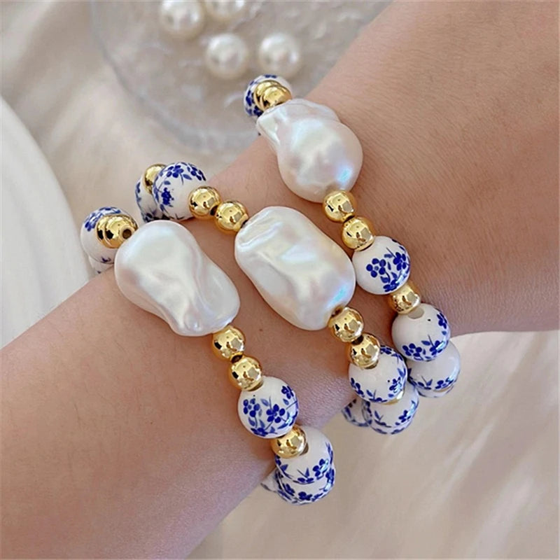 Pulsera de perlas de porcelana con cuentas