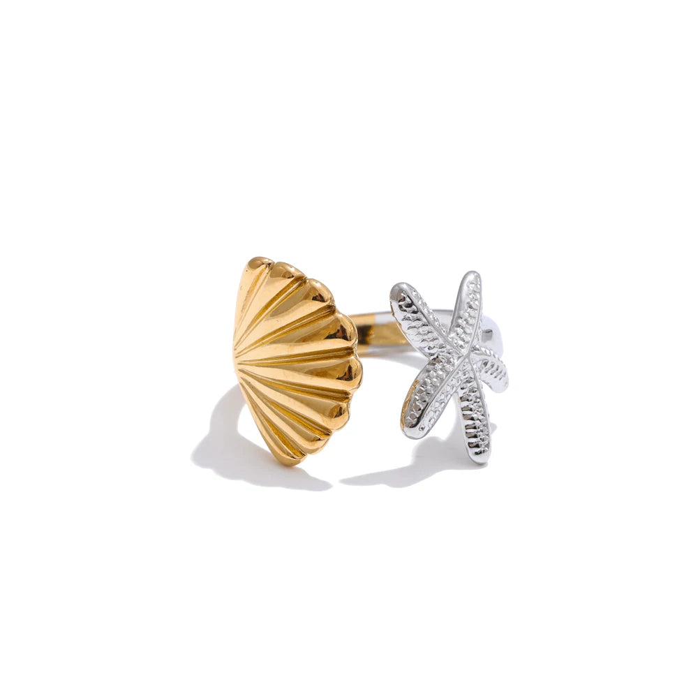 Shell Starfish Adjustable Ring in gold