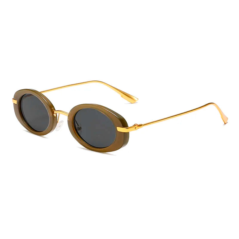 Brown retro round sunglasses with metal frame, front view