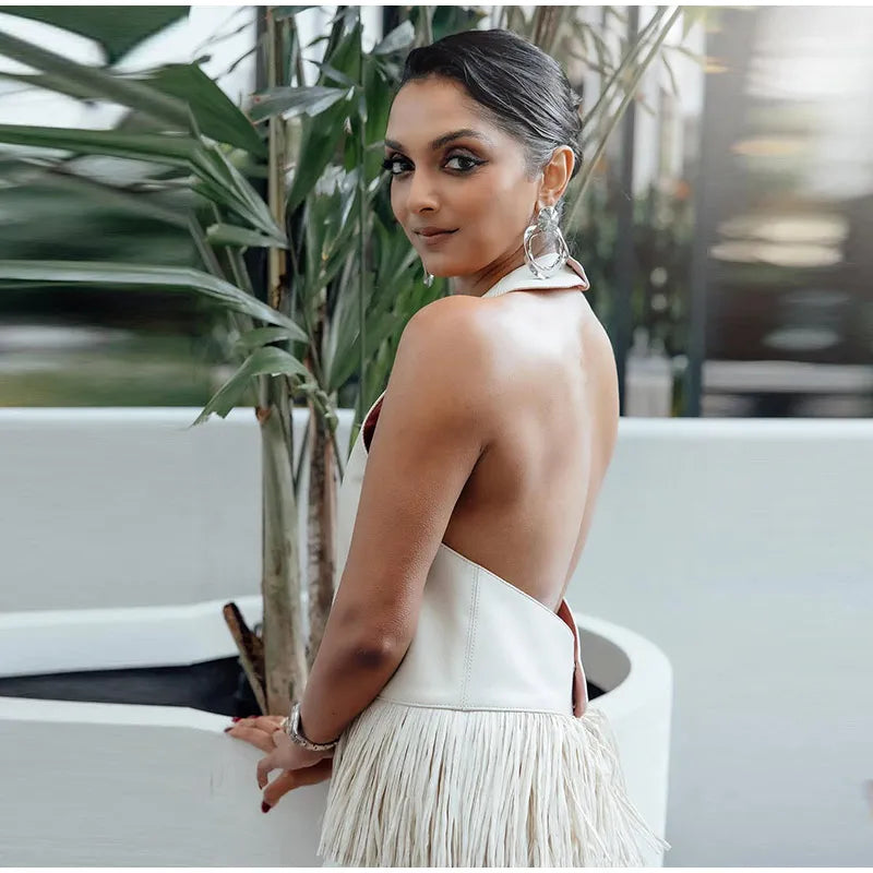 Lucy Faux Leather Fringe Halter Top