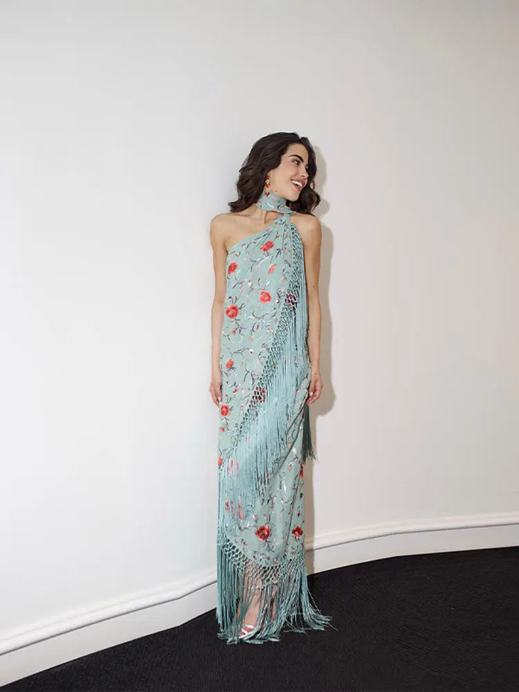 Mint Tassels One-piece Dress