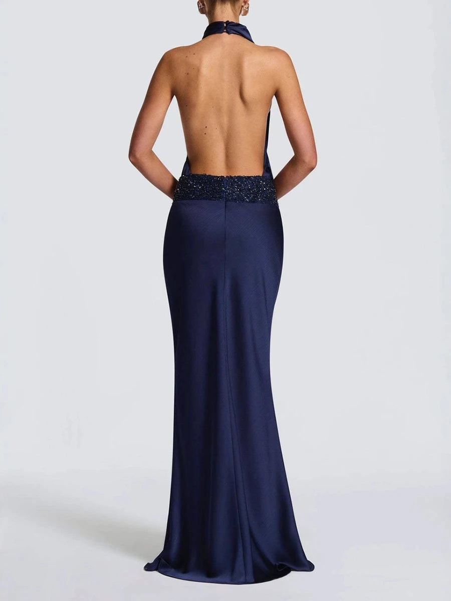 Margaret Halter Maxi Dress – blue – backless
