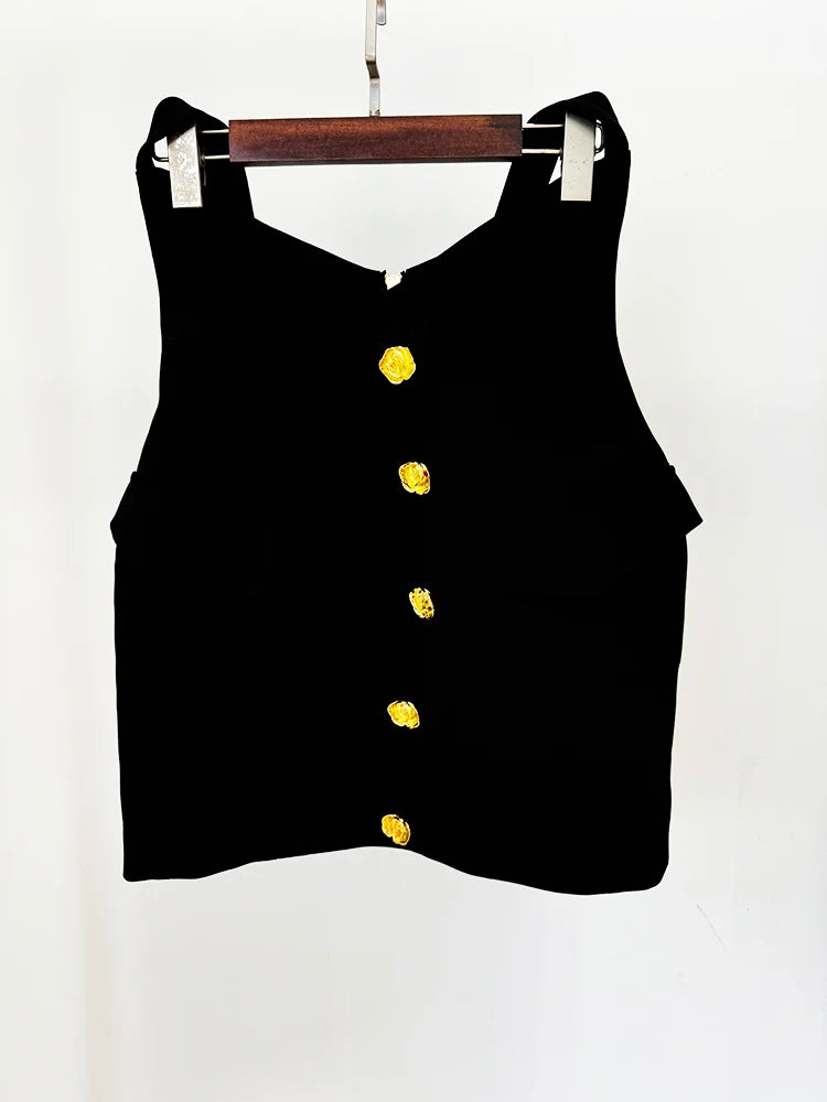 Falda halter con botones de metal rosa