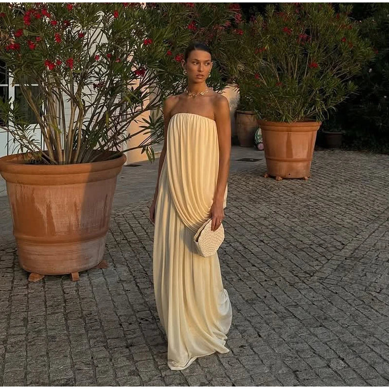 Margaret Pleated Strapless Dress