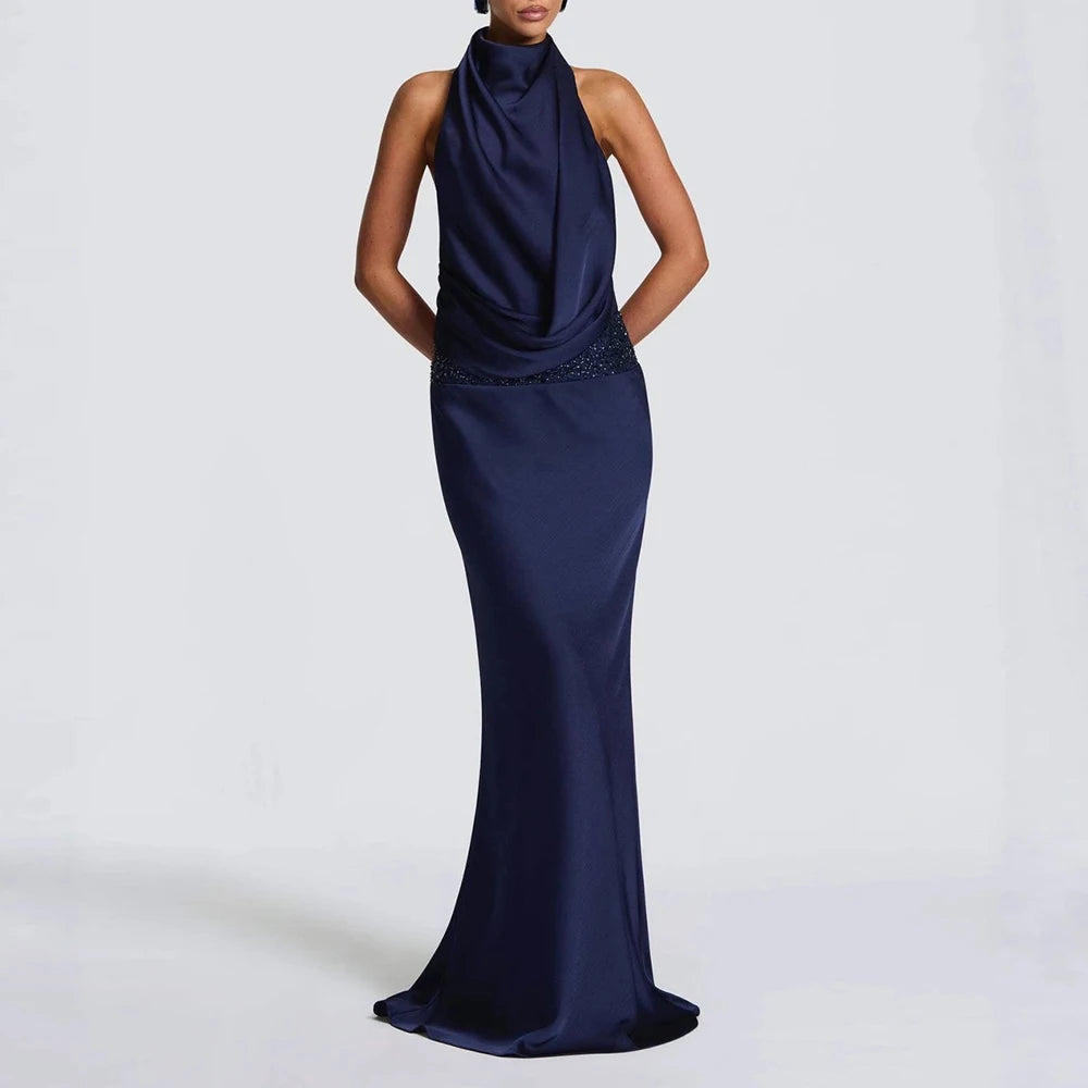 Margaret Halter Maxi Dress – blue – backless