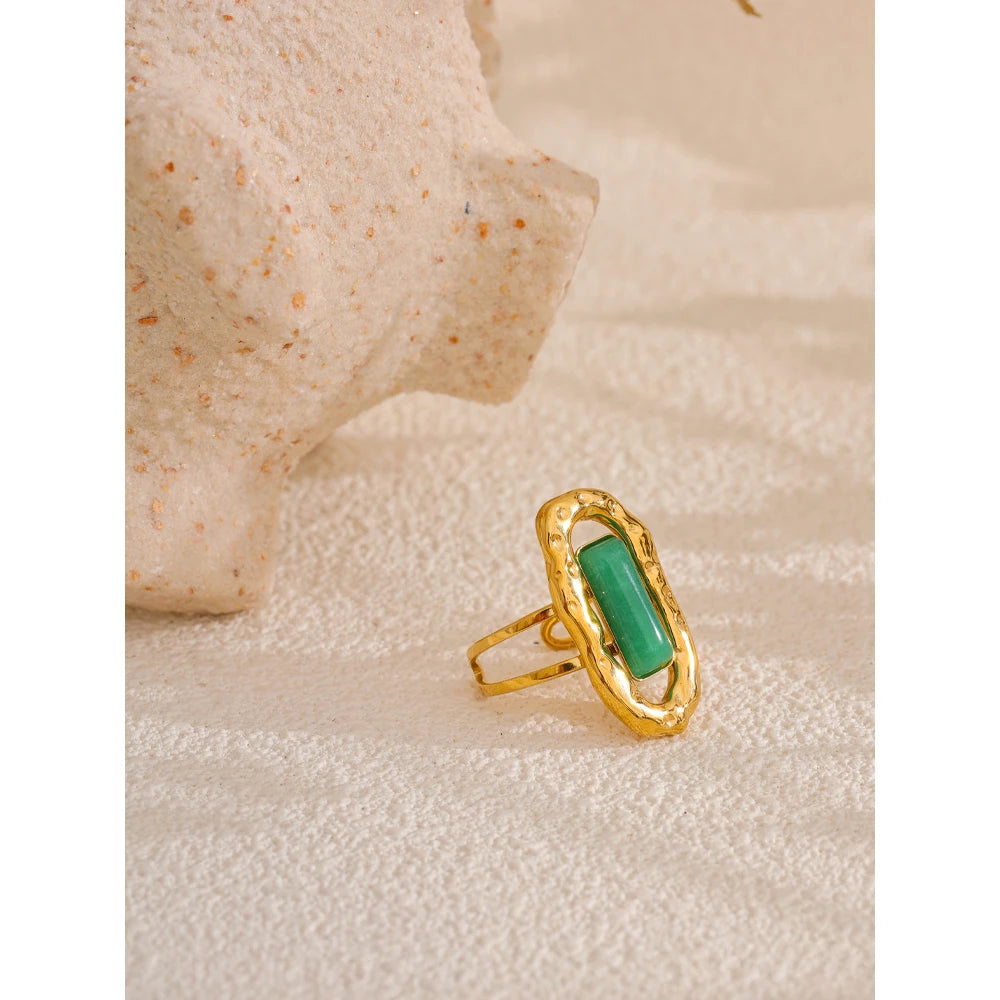 Green Agate Cuff Ring 18K Plated — rings in green — back view