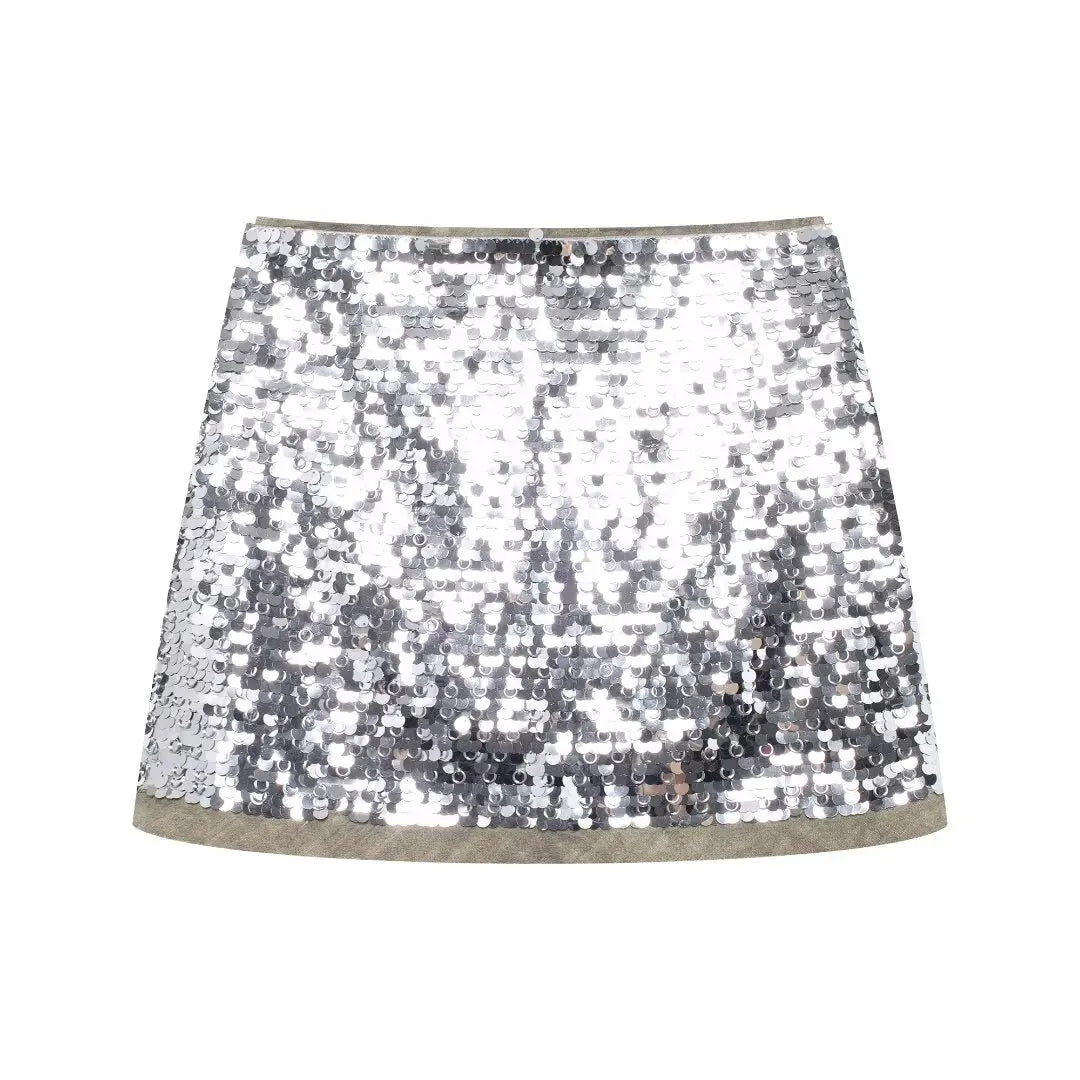 Falda de lentejuelas plateadas Claire