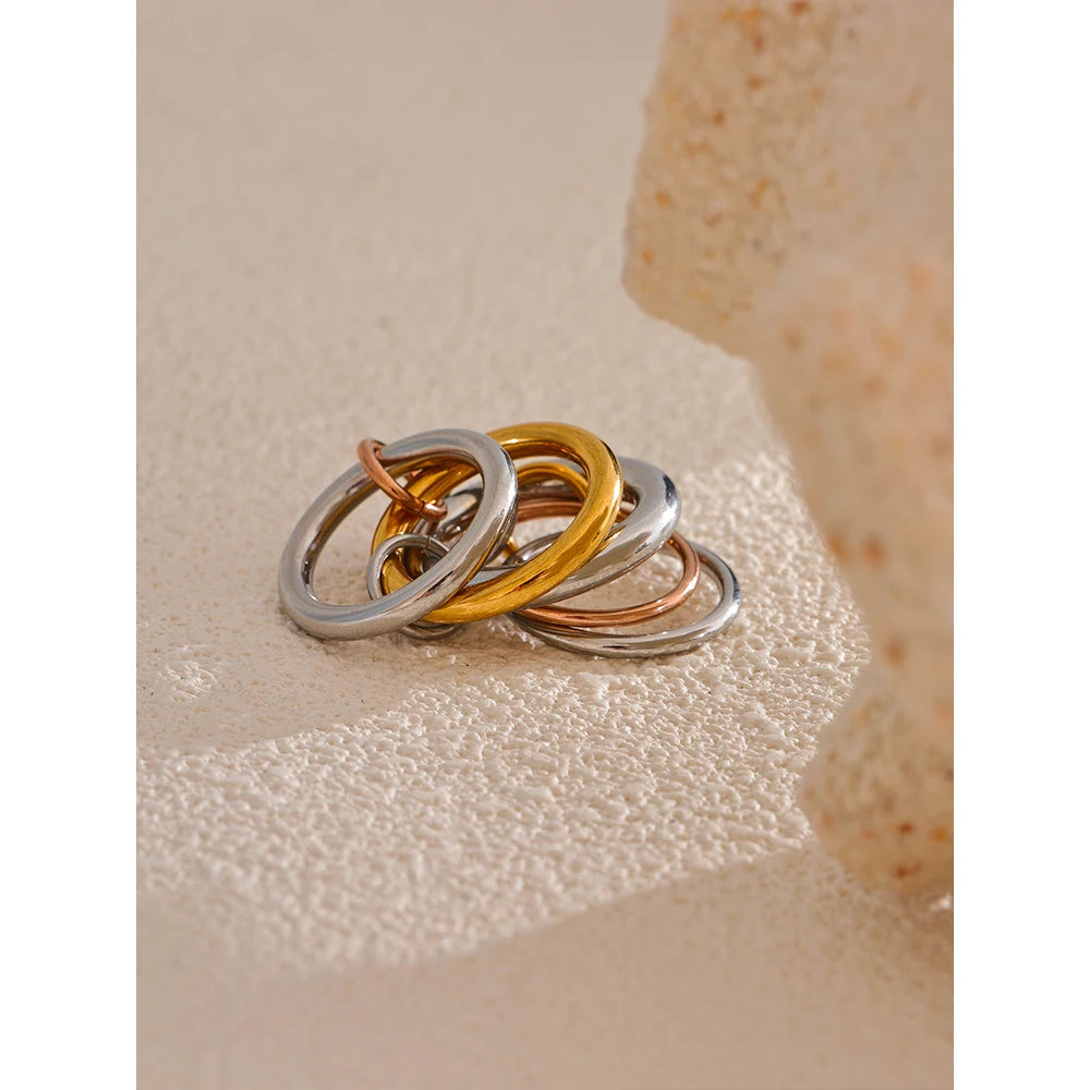 Tricolor 5 Links Stacked Rings 18K Plated