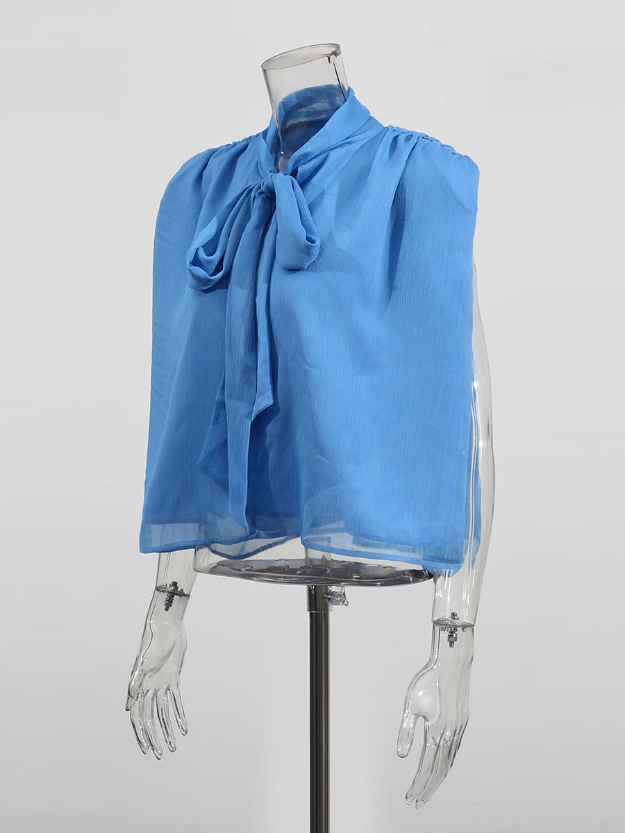 Marissa Lace Up Blouse — shirts & tops in blue lace detail — additional view