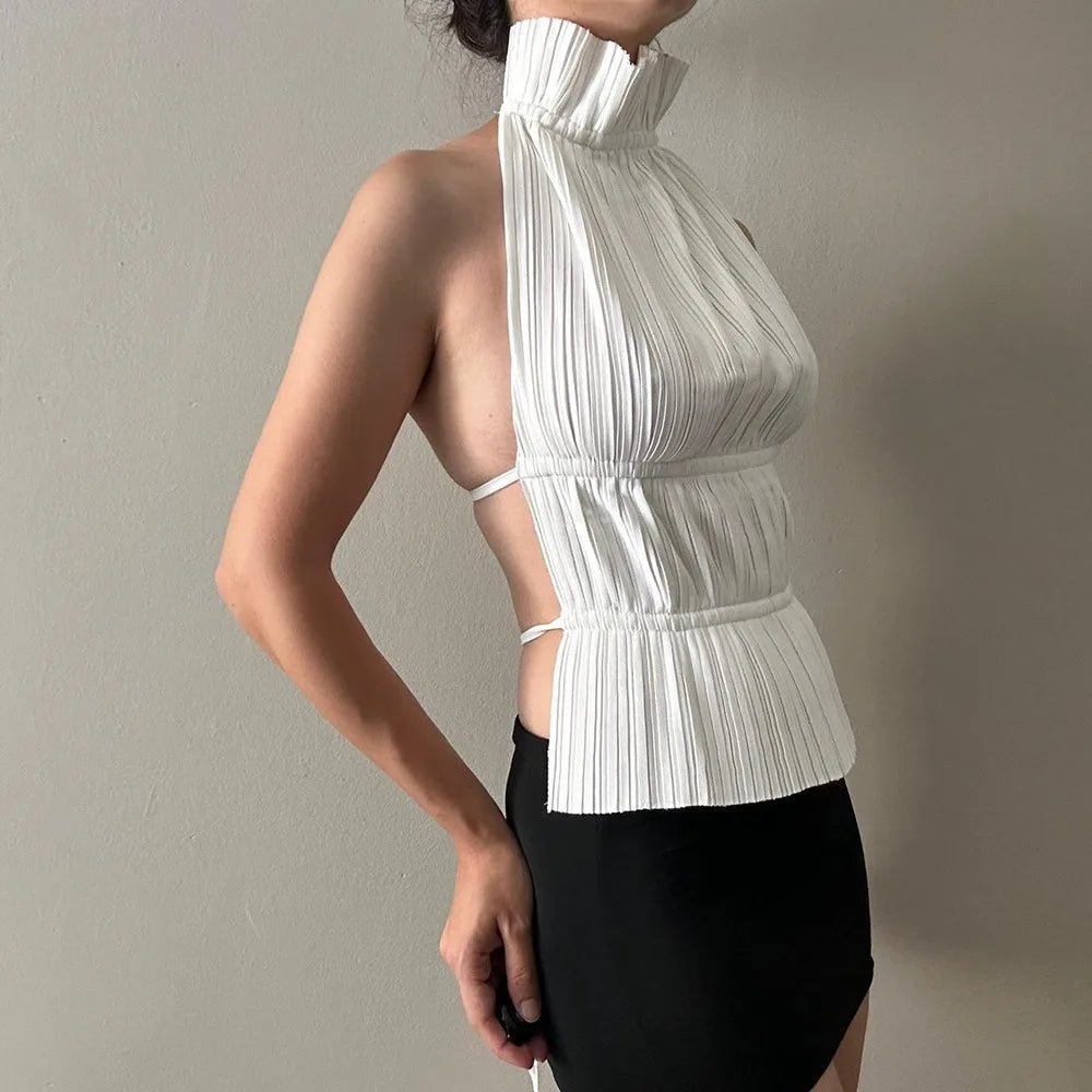 Marie High Neck Backless Top in white