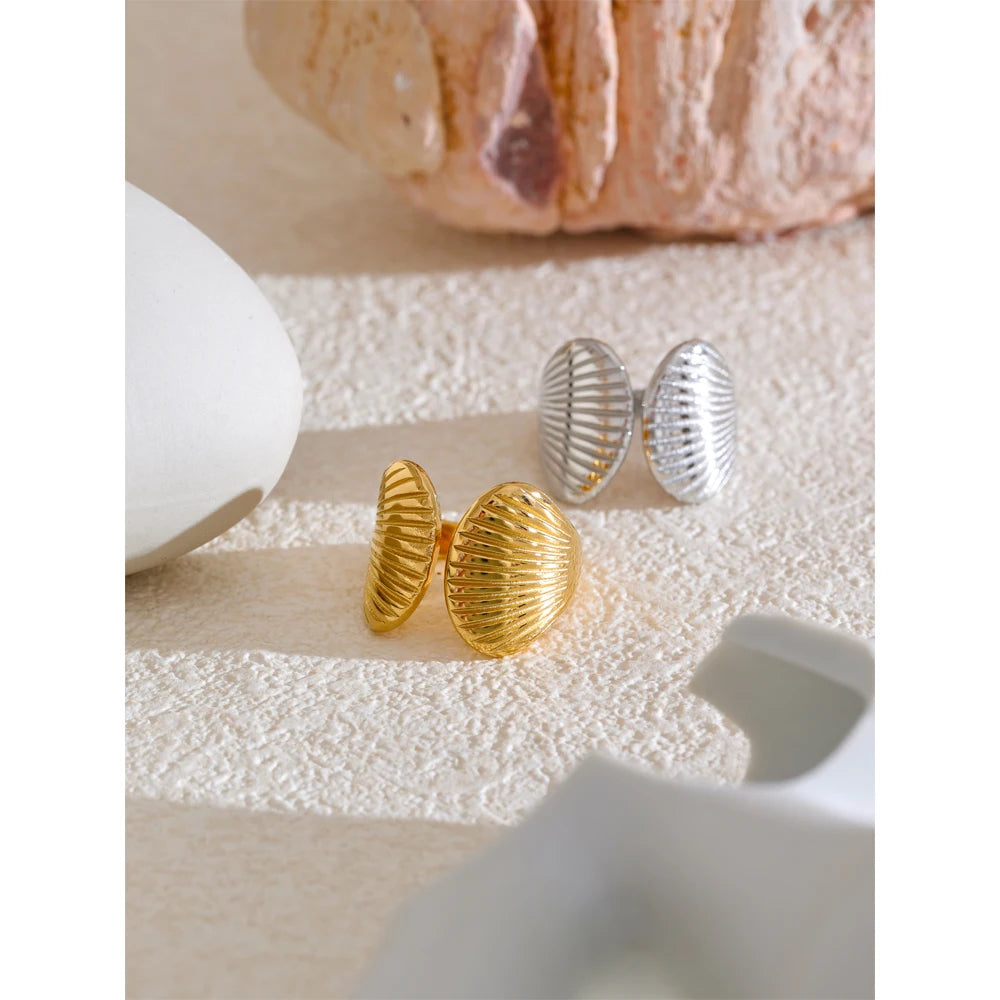 Shell Stripe Open Adjustable Ring — rings in gold — back view