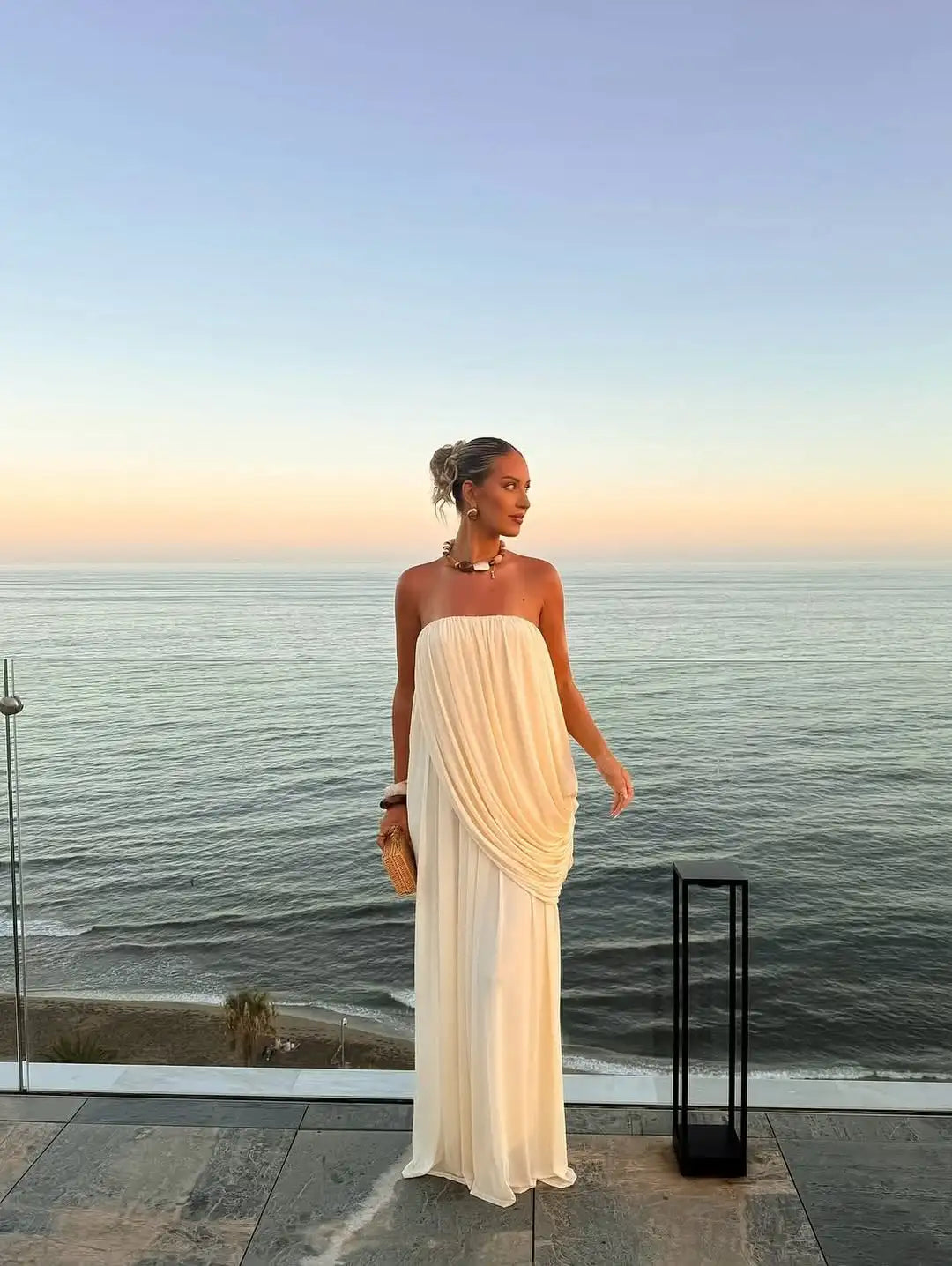 Margaret Pleated Strapless Dress