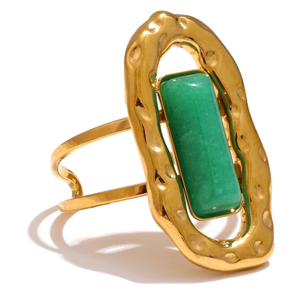Green Agate Cuff Ring 18K Plated in green