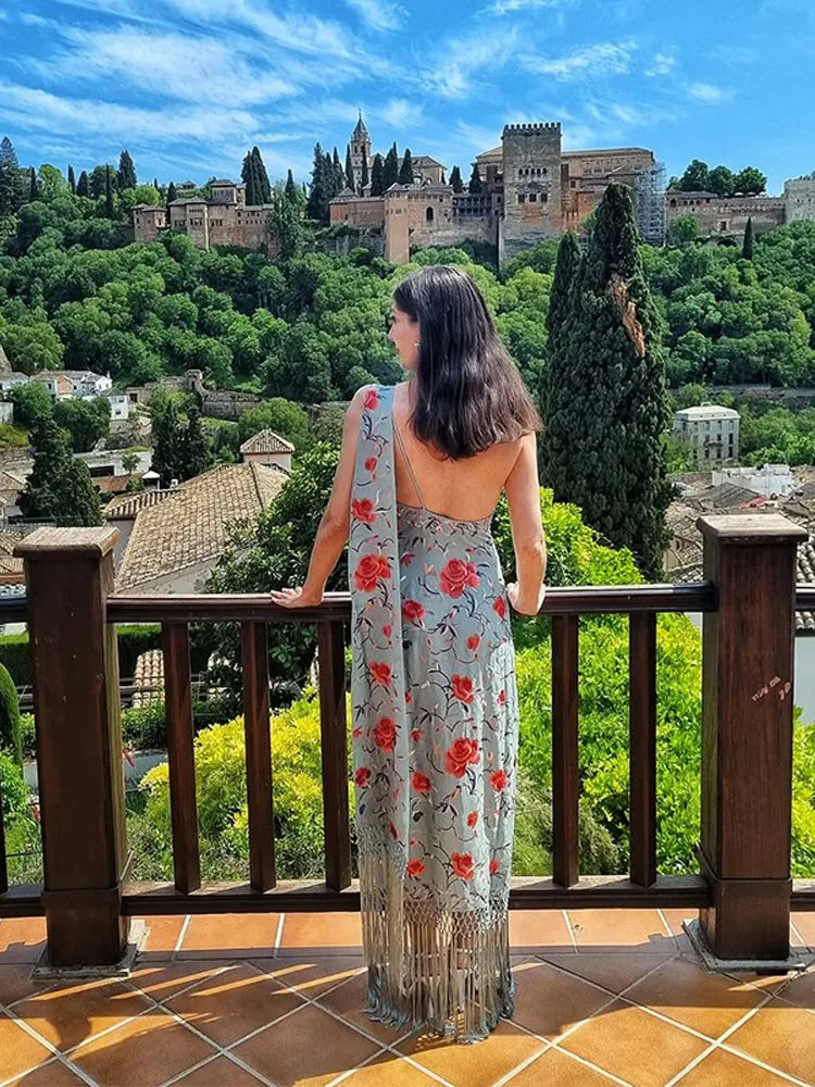 薄荷流苏连衣裙