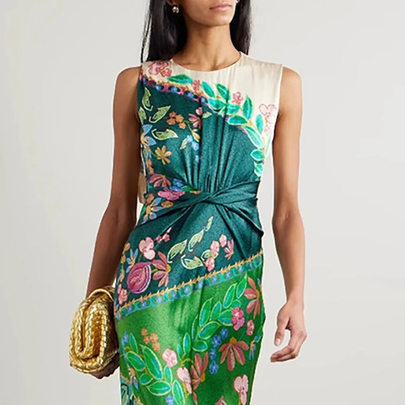 Retro Satin Twisted Dress