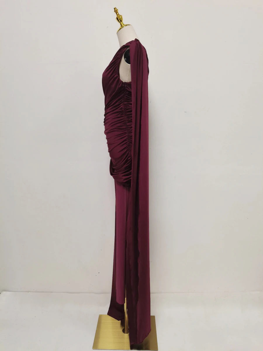 Amy One Shoulder Sheer Cape Dress