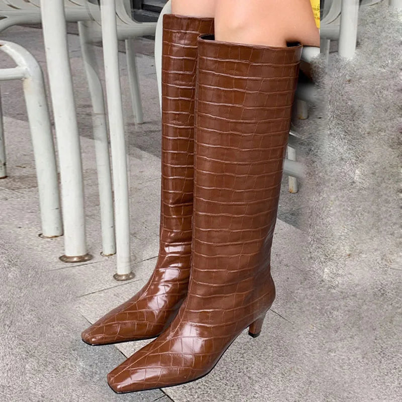Stone Grain Knee High Boots