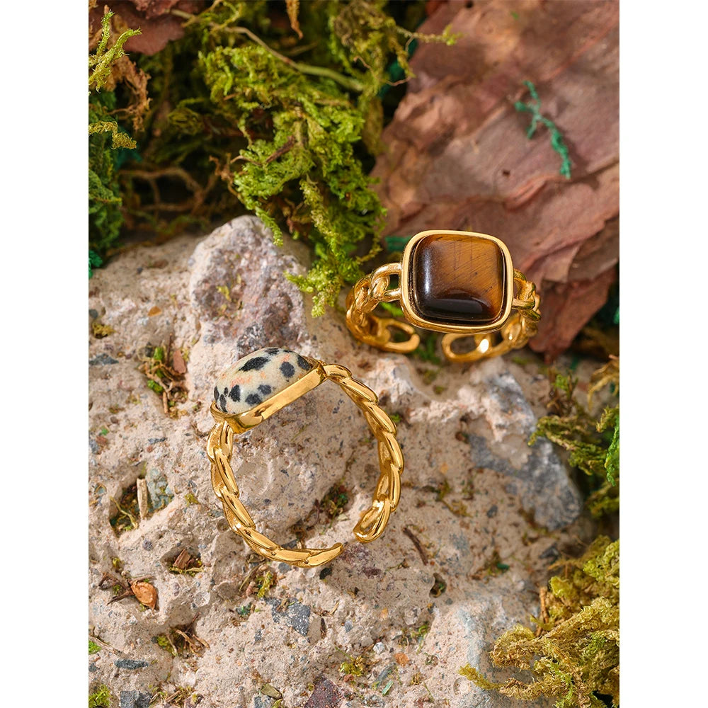 Natural Stone Open Ring 18K Gold Plated — rings in multicolor — additional view