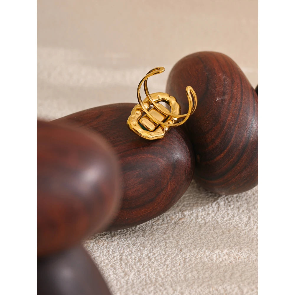 Green Agate Cuff Ring 18K Plated — rings in green — additional view