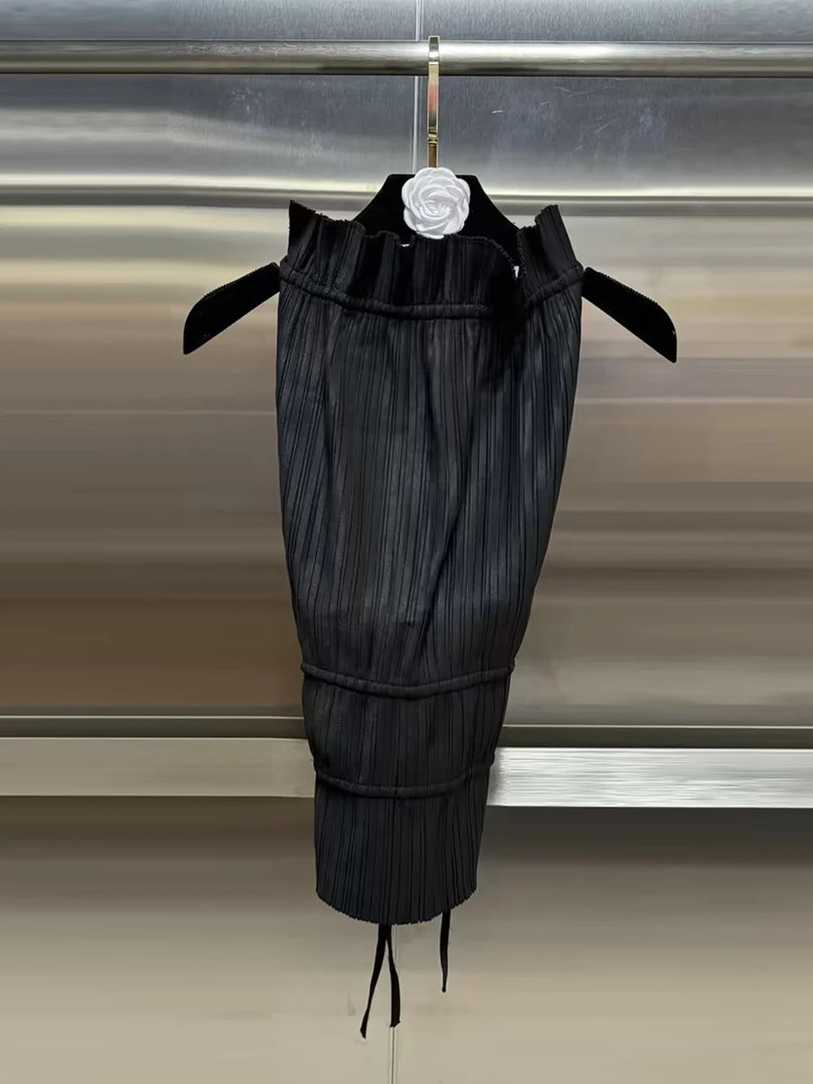 Marie High Neck Backless Top — shirts & tops in black — additional view