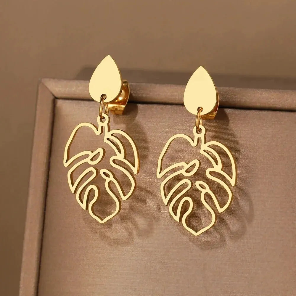 Metal Leaves Drop Earrings